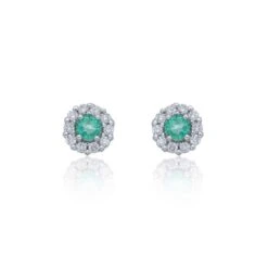 Chisholm Hunter 9ct White Gold Diamond 0.17ct And Emerald Halo Earrings