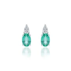 Chisholm Hunter 9ct White Gold Diamond 0.10ct And Emerald Earrings
