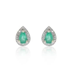 Chisholm Hunter 9ct Yellow Gold 0.07ct Diamond And Emerald Halo Earrings