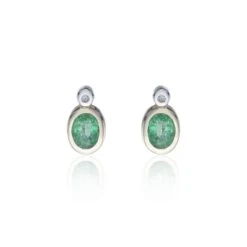 Chisholm Hunter 9ct Yellow Gold Diamond And 0.06ct Emerald Bezel Set Earrings