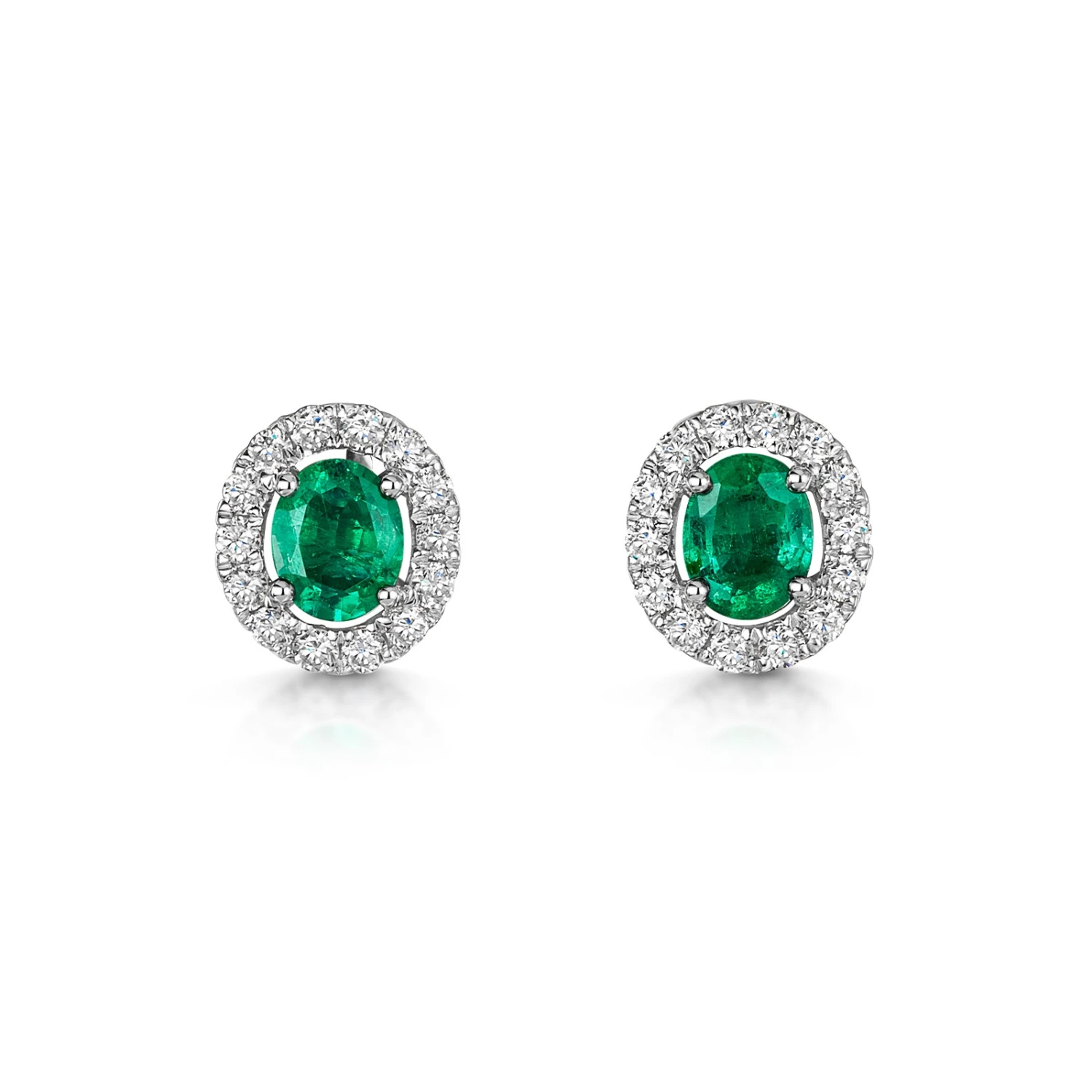 Chisholm Hunter 18ct White Gold Oval Cut 0.33ct Emerald And 0.48ct Diamond Halo Earrings 3 Chisholm Hunter 18ct White Gold Oval Cut 0.33ct Emerald And 0.48ct Diamond Halo Earrings