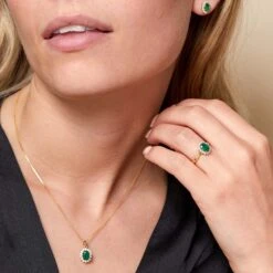 Chisholm Hunter 18ct Yellow Gold Round Brilliant Cut 0.24ct Diamond And 0.84ct Emerald Halo Earrings -Chisholm Hunter 16 127 08 0006 om 3