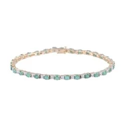 Chisholm Hunter 9ct Yellow Gold Round Brilliant Cut Emerald And Diamond Bracelet
