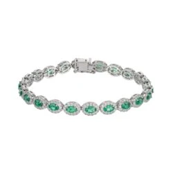 Chisholm Hunter 18ct White Gold Oval Cut Emerald 7.25ct Diamond Halo Bracelet