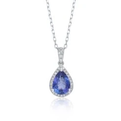 Chisholm Hunter 9ct White Gold Pear Cut Tanzanite & Diamond 1.22ct Halo Pendant
