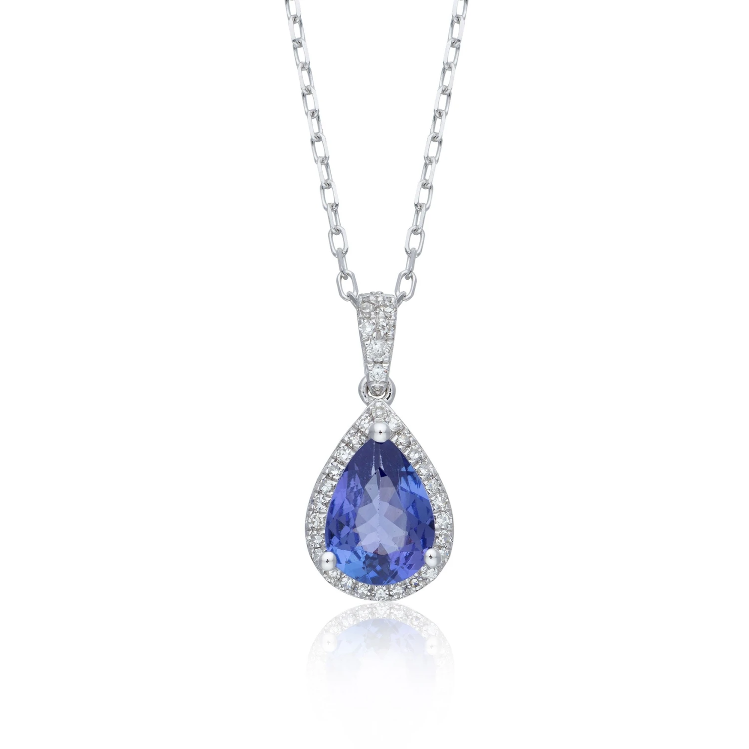 Chisholm Hunter 9ct White Gold Pear Cut Tanzanite & Diamond 1.22ct Halo Pendant 3 Chisholm Hunter 9ct White Gold Pear Cut Tanzanite & Diamond 1.22ct Halo Pendant