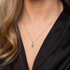 Chisholm Hunter 9ct White Gold 0.06ct Diamond And Tanzanite Halo Pendant 8 Chisholm Hunter 9ct White Gold 0.06ct Diamond And Tanzanite Halo Pendant -Chisholm Hunter 16 128 01 0053