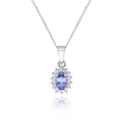 Chisholm Hunter 9ct White Gold 0.06ct Diamond And Tanzanite Halo Pendant