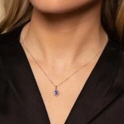 Chisholm Hunter 9ct White Gold Diamond 0.14ct And Tanzanite Halo Pendant -Chisholm Hunter 16 128 01 0054 b