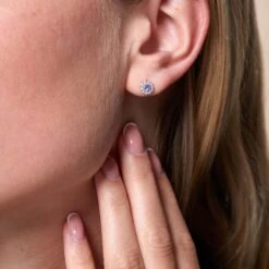 Chisholm Hunter 9ct White Gold Tanzanite & 0.17ct Diamond 3mm Halo Stud Earrings