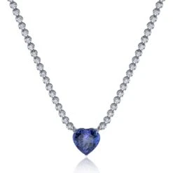 Chisholm Hunter 18ct White Gold 2.07ct Heart Cut Tanzanite And Diamond Tennis Necklace