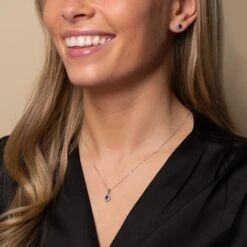 Chisholm Hunter 9ct White Gold 0.10ct Diamond And Amethyst Halo Earrings -Chisholm Hunter 16 129 05 0032 and 16 129 01 0038 lifestyle set