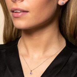 Chisholm Hunter 9ct White Gold Diamond 0.17ct And Amethyst Halo Earrings -Chisholm Hunter 16 129 05 0034 2 1