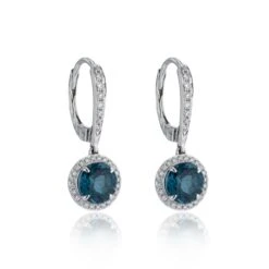 Chisholm Hunter 18ct White Gold Diamond 0.23ct And London Blue Topaz 2.05ct Halo Earrings -Chisholm Hunter 16 130 07 0004 b
