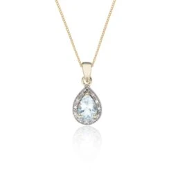 Chisholm Hunter 9ct Yellow Gold Pear Cut Aquamarine And 0.04ct Diamond Halo Pendant