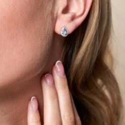 Chisholm Hunter 9ct Yellow Gold Pear Cut Aquamarine & 0.07ct Diamond Halo Stud Earrings