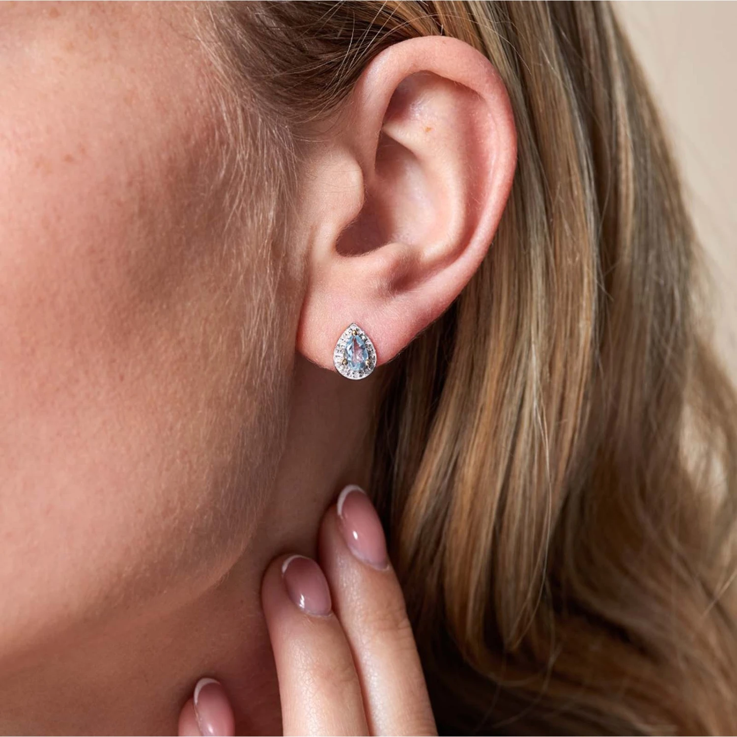 Chisholm Hunter 9ct Yellow Gold Pear Cut Aquamarine & 0.07ct Diamond Halo Stud Earrings 4 Chisholm Hunter 9ct Yellow Gold Pear Cut Aquamarine & 0.07ct Diamond Halo Stud Earrings - Image 2