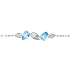 Chisholm Hunter 18ct White Gold 0.30ct Round Brilliant Diamond And Pear Blue Topaz Fancy Cluster Bracelet