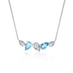 Chisholm Hunter 18ct White Gold Pear Cut Topaz And 0.30ct Round Brilliant Diamond Cluster Necklace