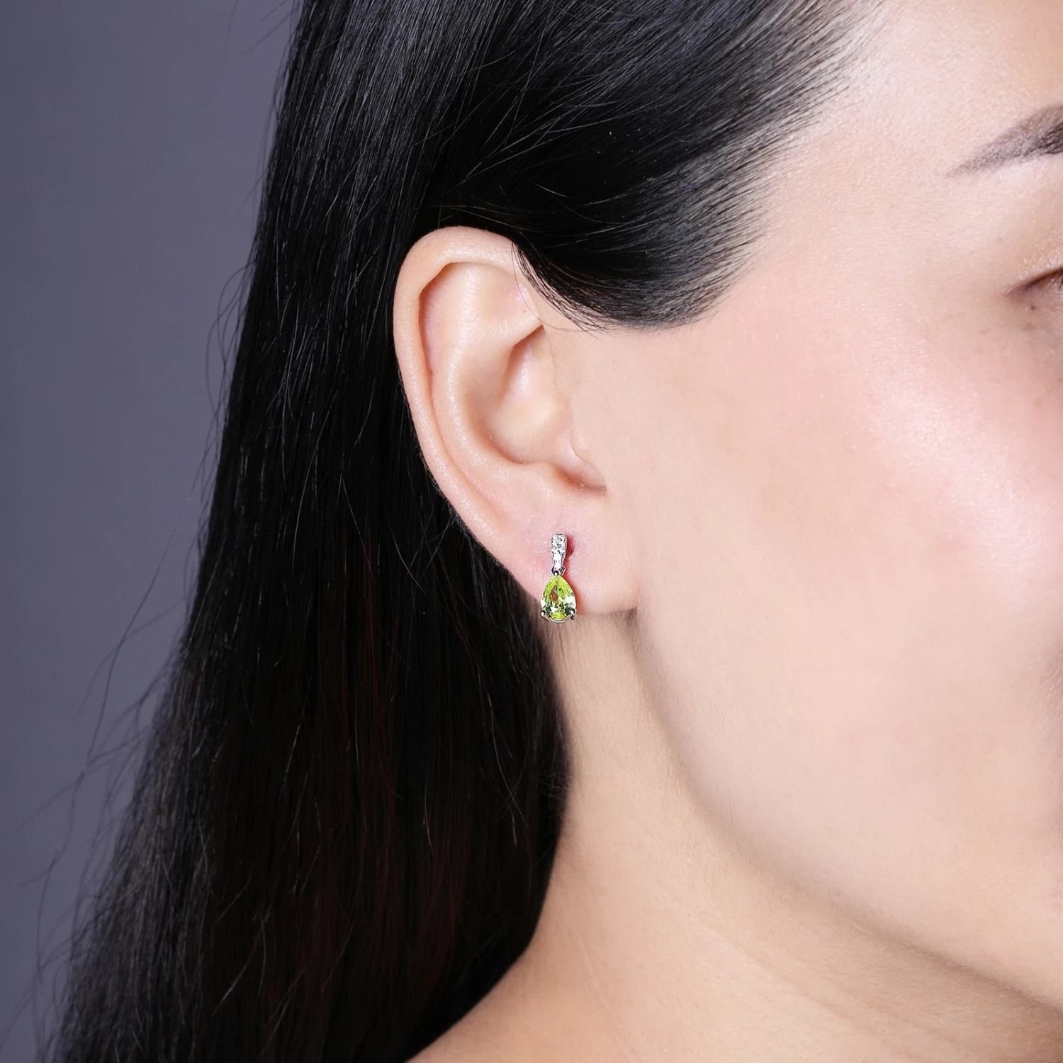 Chisholm Hunter 9ct White Gold Peridot And Diamond Earrings 4 Chisholm Hunter 9ct White Gold Peridot And Diamond Earrings - Image 2