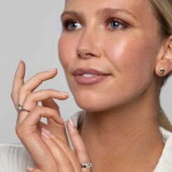 Chisholm Hunter 18ct White Gold Diamond 0.13ct And Peridot 1.80ct Halo Earrings -Chisholm Hunter 16 135 07 0007 om c 5