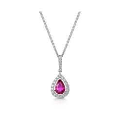 Chisholm Hunter 18ct White Gold 0.85ct Diamond And 0.23ct Pear Cut Ruby Halo Pendant