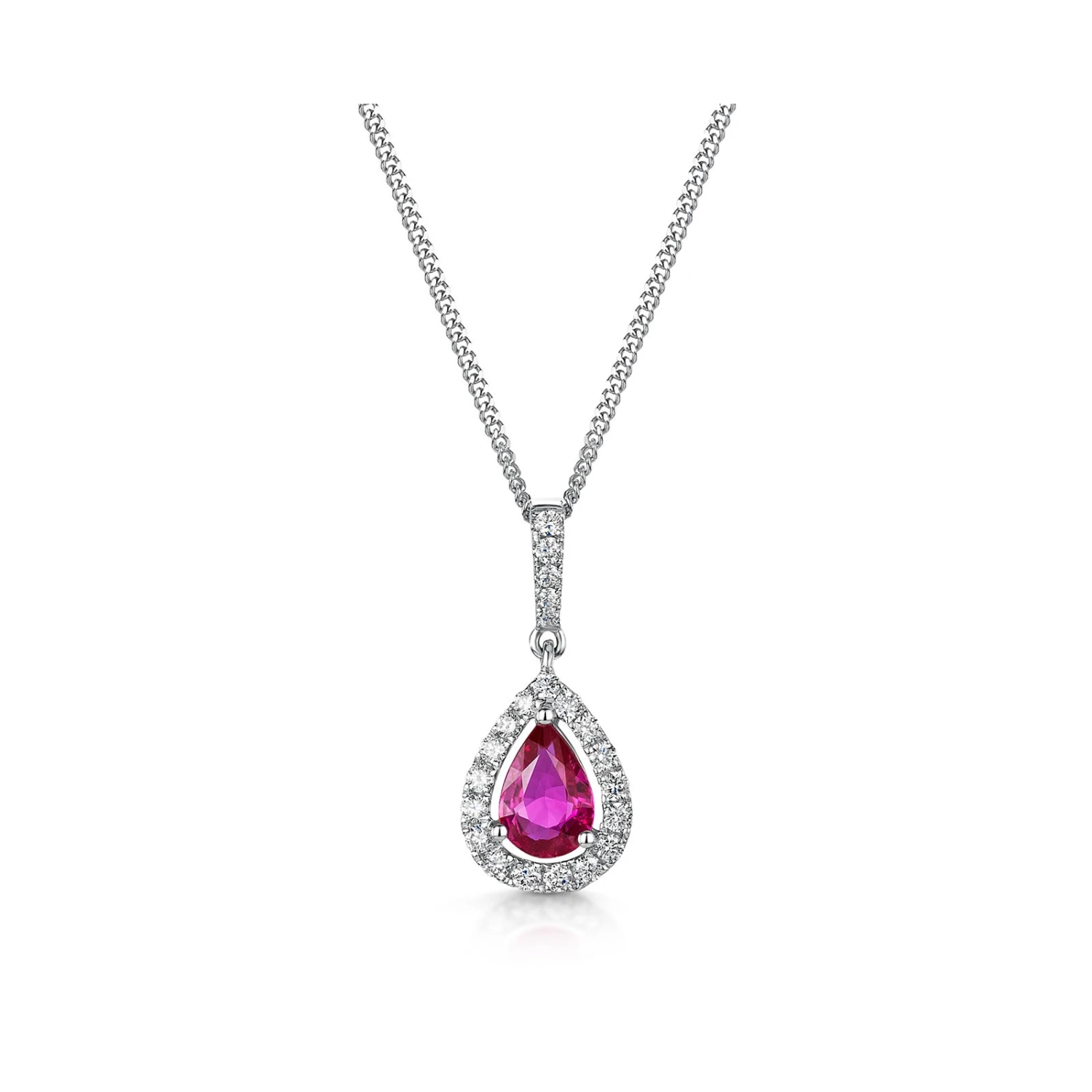 Chisholm Hunter 18ct White Gold 0.85ct Diamond And 0.23ct Pear Cut Ruby Halo Pendant 3 Chisholm Hunter 18ct White Gold 0.85ct Diamond And 0.23ct Pear Cut Ruby Halo Pendant