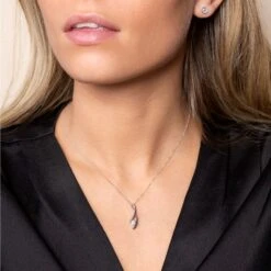 Chisholm Hunter 9ct White Gold Round Brilliant Cubic Zirconia Solitaire Drop Pendant