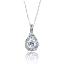 Chisholm Hunter 9ct White Gold Pear Cut Cubic Zirconia Halo Pendant