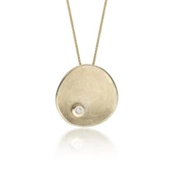 Chisholm Hunter 9ct Yellow Gold Cubic Zirconia Brushed Disc Drop Pendant