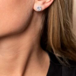Chisholm Hunter 9ct White Gold Cushion Cut Cubic Zirconia Halo Stud Earrings -Chisholm Hunter 17 137 02 0013 ls 1