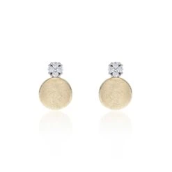 Chisholm Hunter 9ct Yellow Gold Cubic Zirconia Textured Disc Earrings