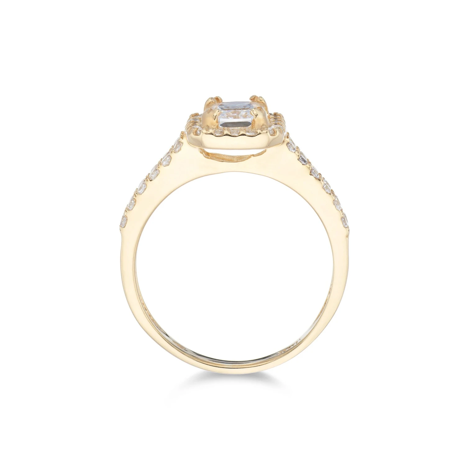 Chisholm Hunter 9ct Yellow Gold Cubic Zirconia Emerald Cut Halo Solitaire Ring 6 Chisholm Hunter 9ct Yellow Gold Cubic Zirconia Emerald Cut Halo Solitaire Ring - Image 4