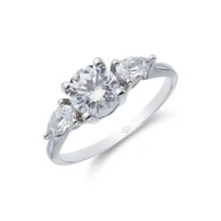 Chisholm Hunter 9ct White Gold Brilliant And Pear Cut Cubic Zirconia Three Stone Ring