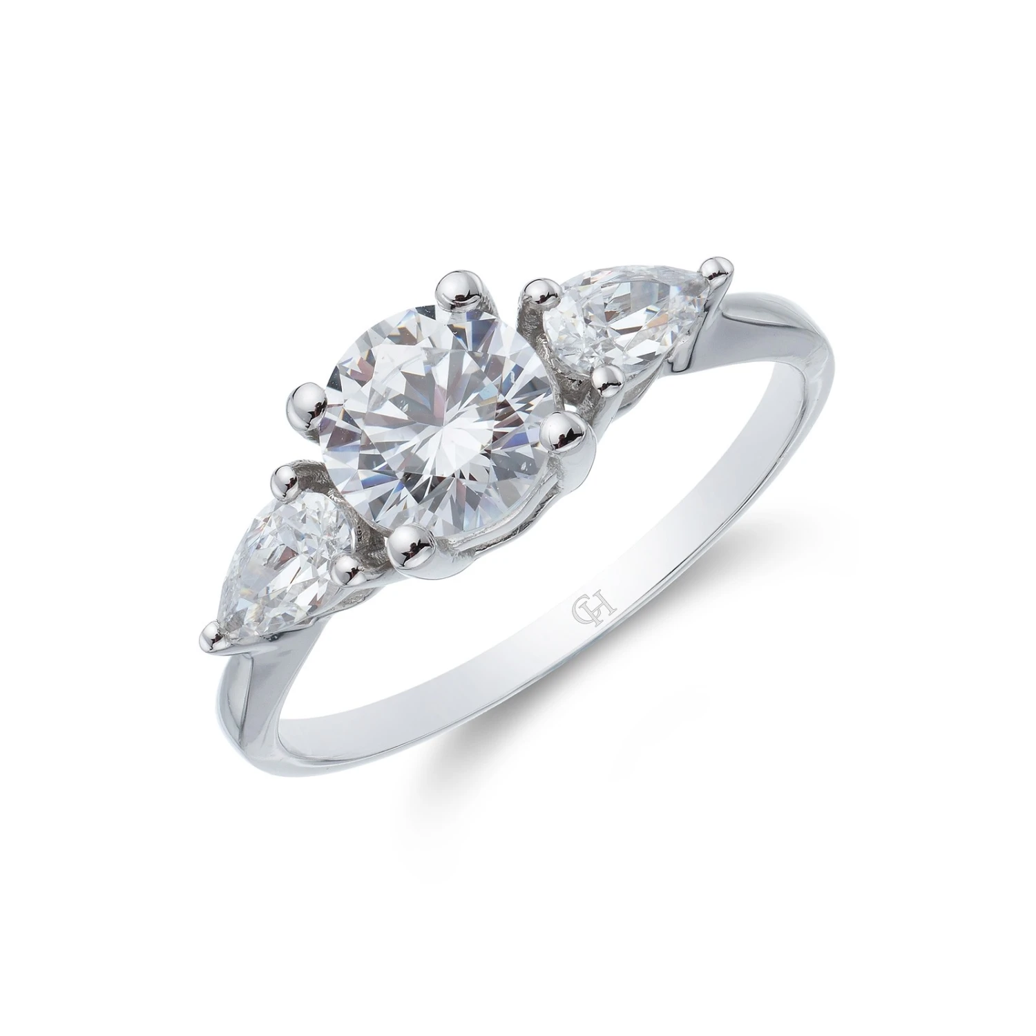 Chisholm Hunter 9ct White Gold Brilliant And Pear Cut Cubic Zirconia Three Stone Ring 3 Chisholm Hunter 9ct White Gold Brilliant And Pear Cut Cubic Zirconia Three Stone Ring
