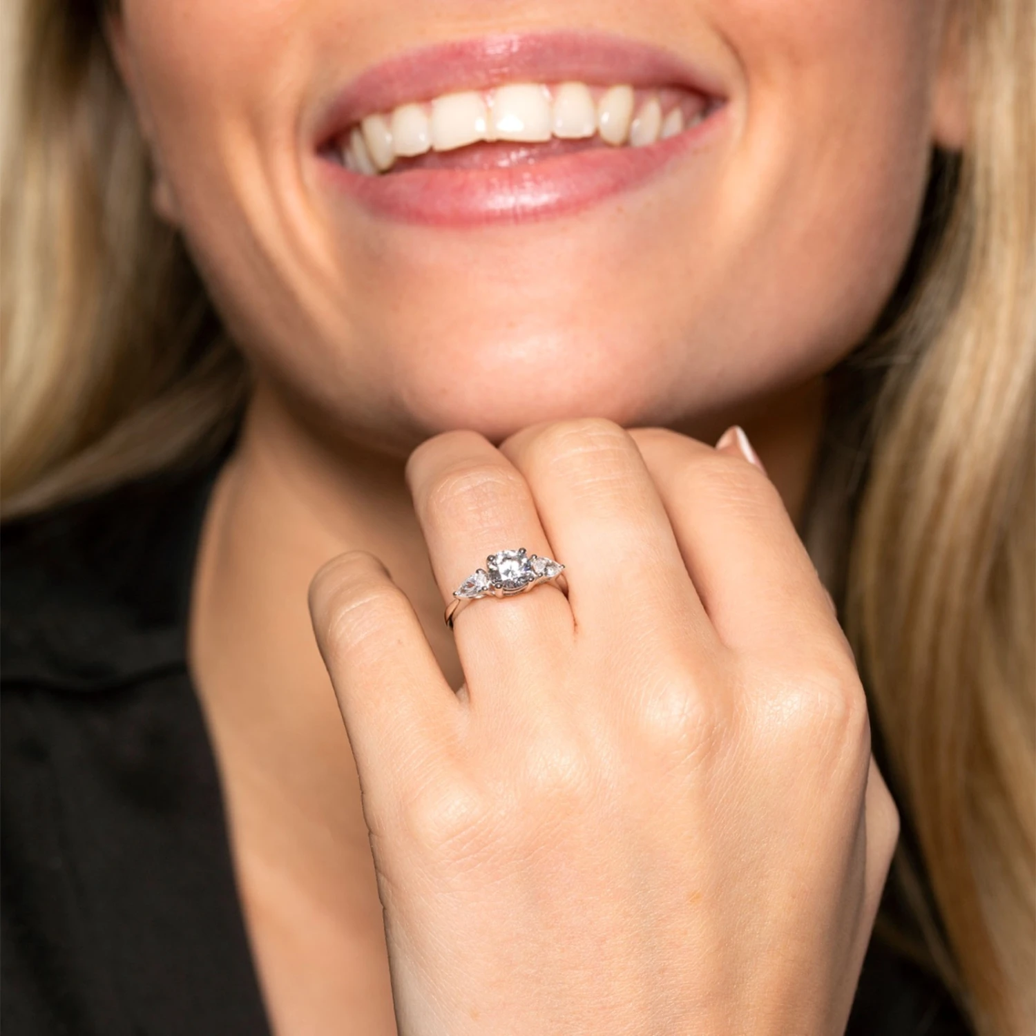 Chisholm Hunter 9ct White Gold Brilliant And Pear Cut Cubic Zirconia Three Stone Ring 4 Chisholm Hunter 9ct White Gold Brilliant And Pear Cut Cubic Zirconia Three Stone Ring - Image 2