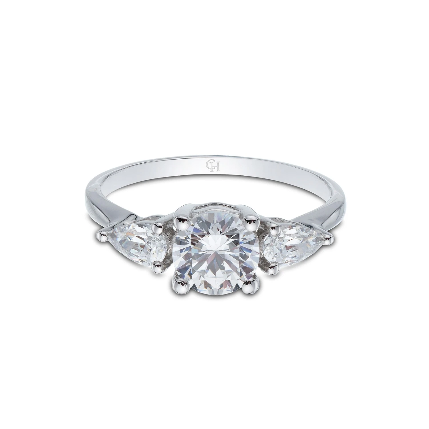 Chisholm Hunter 9ct White Gold Brilliant And Pear Cut Cubic Zirconia Three Stone Ring 5 Chisholm Hunter 9ct White Gold Brilliant And Pear Cut Cubic Zirconia Three Stone Ring - Image 3