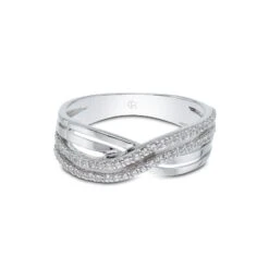 Chisholm Hunter 9ct White Gold Cubic Zirconia Cross Over Fancy Band -Chisholm Hunter 17 140 02 0113b