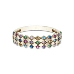 Chisholm Hunter 9ct Yellow Gold Coloured Cubic Zirconia Rhombus Patterned Ring -Chisholm Hunter 17 140 06 0001 d 1