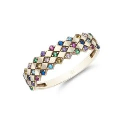 Chisholm Hunter 9ct Yellow Gold Coloured Cubic Zirconia Rhombus Patterned Ring