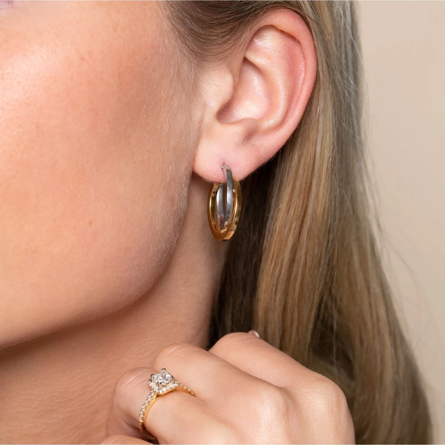 Chisholm Hunter 9ct Yellow And White Gold Double Row Hoop Earrings 5 Chisholm Hunter 9ct Yellow And White Gold Double Row Hoop Earrings - Image 3