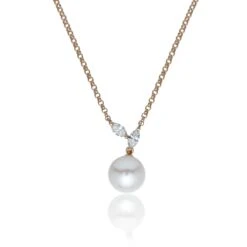 Chisholm Hunter 18ct Yellow Gold Pearl And 0.13ct Marquise Cut Diamond Pendant