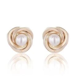 Chisholm Hunter 9ct Yellow Gold Pearl Knot Stud Earrings