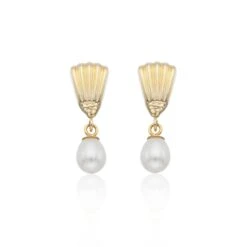 Chisholm Hunter 9ct Yellow Gold Freshwater Pearl Shell Drop Earrings