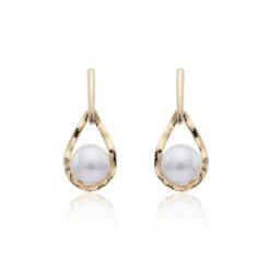 Chisholm Hunter 9ct Yellow Gold Pearl Textured Drop Earrings