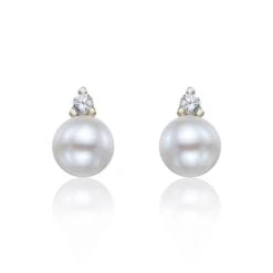 Chisholm Hunter 9ct Yellow Gold Cubic Zirconia And Pearl Earrings