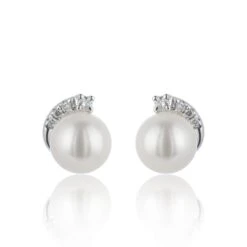 Chisholm Hunter 9ct White Gold Pearl And Diamond 0.08ct Stud Earrings