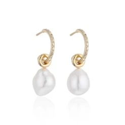Chisholm Hunter 14ct Yellow Gold Plated Pearl And White Sapphire Drop Earrings