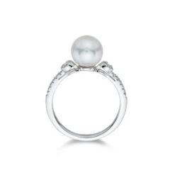 Chisholm Hunter 9ct White Gold Pearl And Brilliant Cut Diamond 0.10ct Dress Ring -Chisholm Hunter 19 151 02 0021c