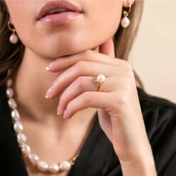 Chisholm Hunter 14ct Yellow Gold Plated Pearl And White Sapphire Drop Earrings -Chisholm Hunter 19 151 05 0001 om 1